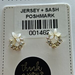 Gold and White Floral Earrings